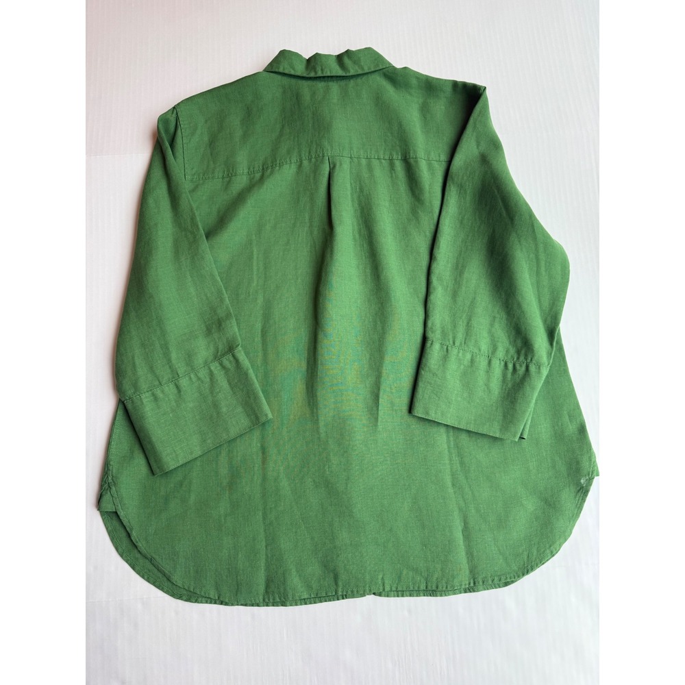 Chico's 100% Linen Button Down Shirt Green Size 2 US 12 Long Sleeve Top NWT - Picture 7 of 7